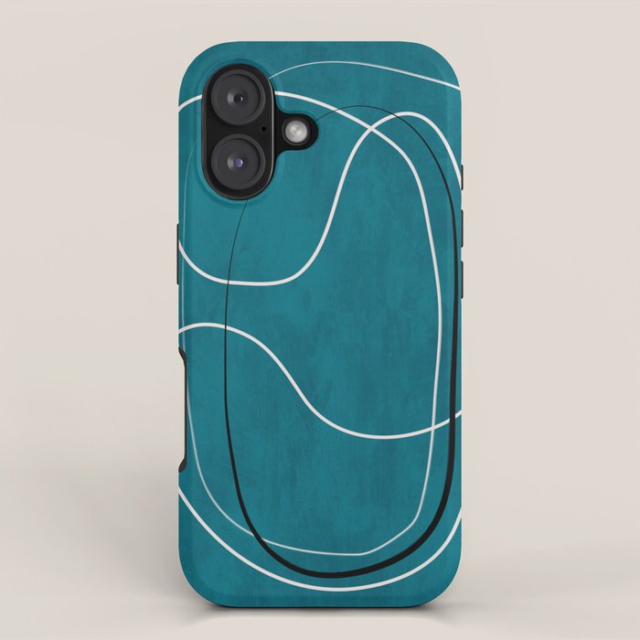 Teal Line Art Black White Modern Artwork iPhone Case Gallery Image 1