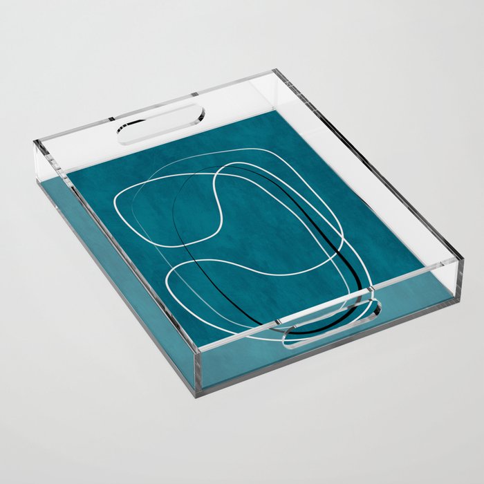 Teal Line Art Black White Modern Artwork Acrylic Tray Gallery Image 1