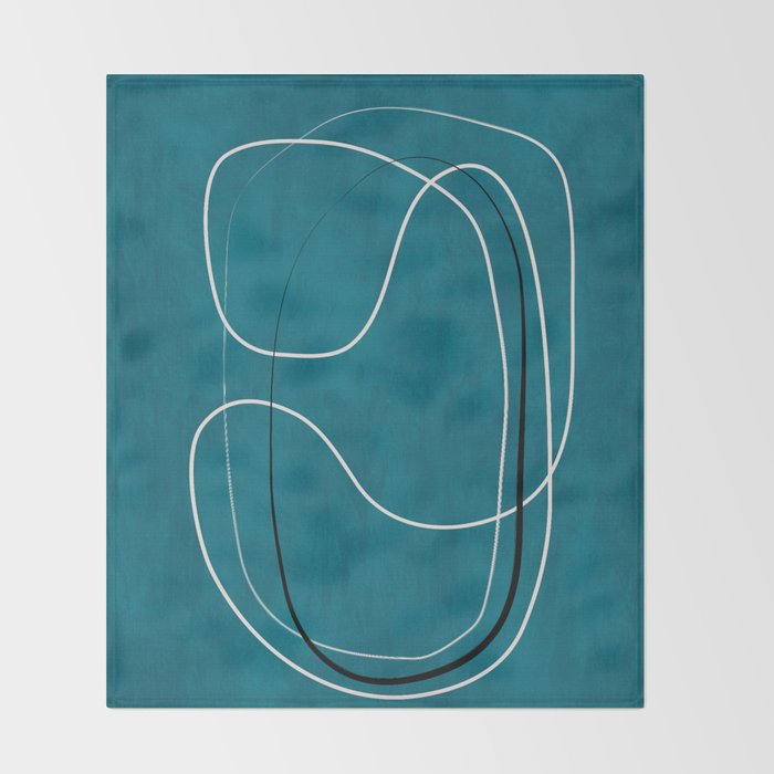 Teal Line Art Black White Modern Artwork Throw Blanket Gallery Image 2