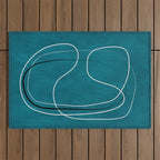 Teal Line Art Black White Modern Artwork Outdoor Rug Gallery Image 1