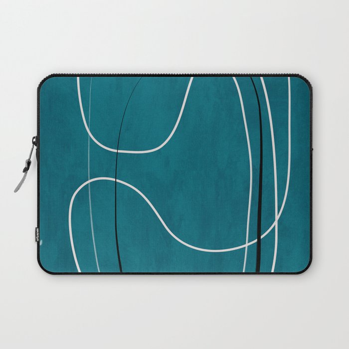 Teal Line Art Black White Modern Artwork Laptop Sleeve Gallery Image 1