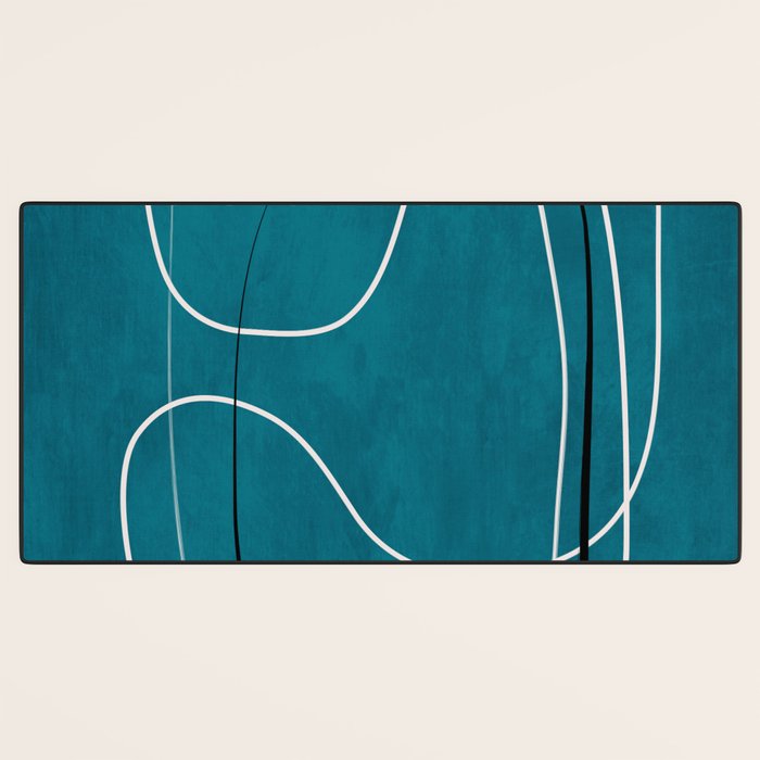 Teal Line Art Black White Modern Artwork Desk Mat Gallery Image 3