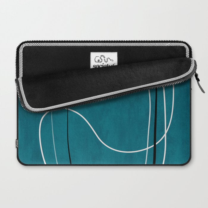 Teal Line Art Black White Modern Artwork Laptop Sleeve Gallery Image 2