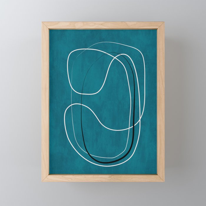 Teal Line Art Black White Modern Artwork Mini Art Print Gallery Image 1