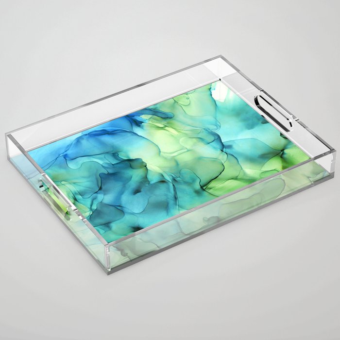 Blue Green Spring Marble Abstract Ink Painting Acrylic Tray Gallery Image 1