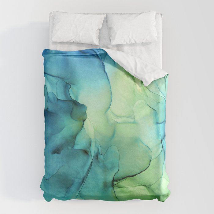 Blue Green Spring Marble Abstract Ink Painting Duvet Cover Gallery Image 6