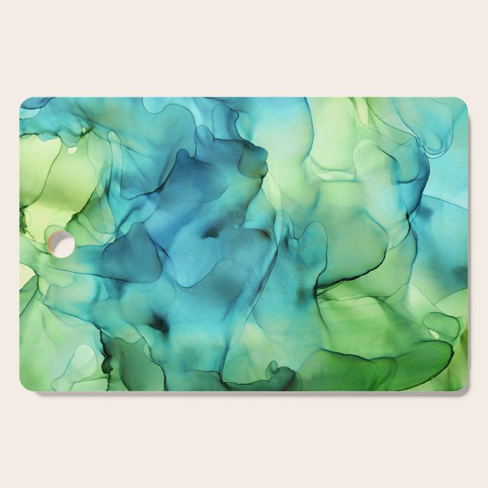 Blue Green Spring Marble Abstract Ink Painting Cutting Board Gallery Image 1