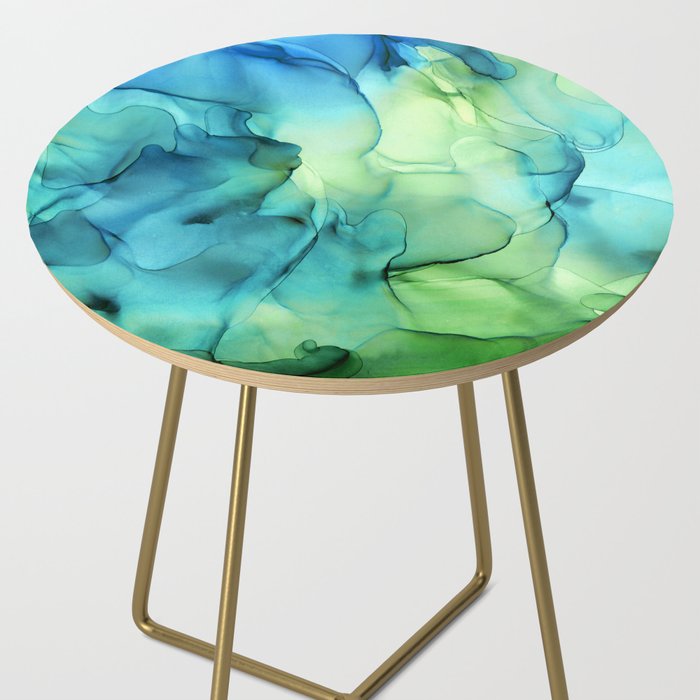 Blue Green Spring Marble Abstract Ink Painting Side Table Gallery Image 2