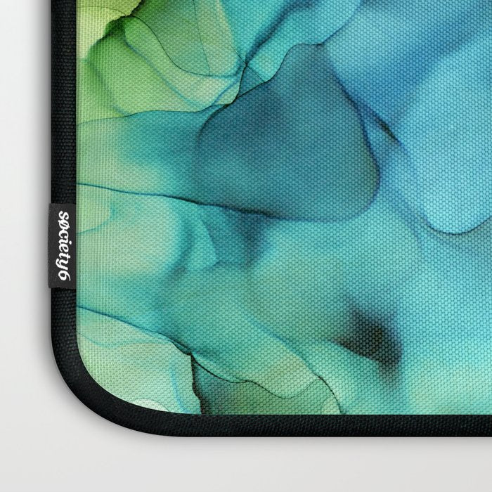 Blue Green Spring Marble Abstract Ink Painting Laptop Sleeve Gallery Image 3
