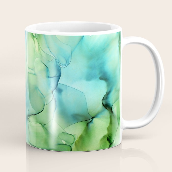 Blue Green Spring Marble Abstract Ink Painting Coffee Mug Gallery Image 1