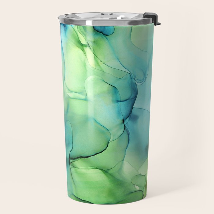 Blue Green Spring Marble Abstract Ink Painting Travel Mug Gallery Image 2