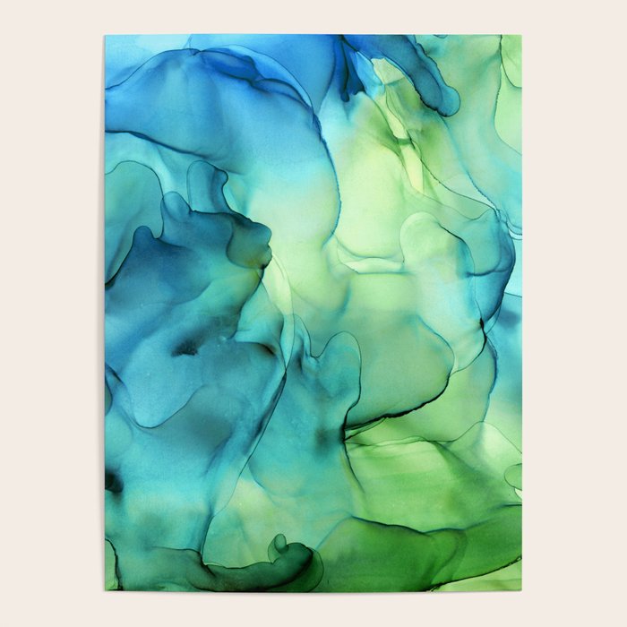 Blue Green Spring Marble Abstract Ink Painting Poster Gallery Image 4