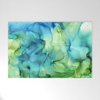 Blue Green Spring Marble Abstract Ink Painting Welcome Mat Gallery Image 1