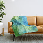 Blue Green Spring Marble Abstract Ink Painting Throw Blanket Gallery Image 1