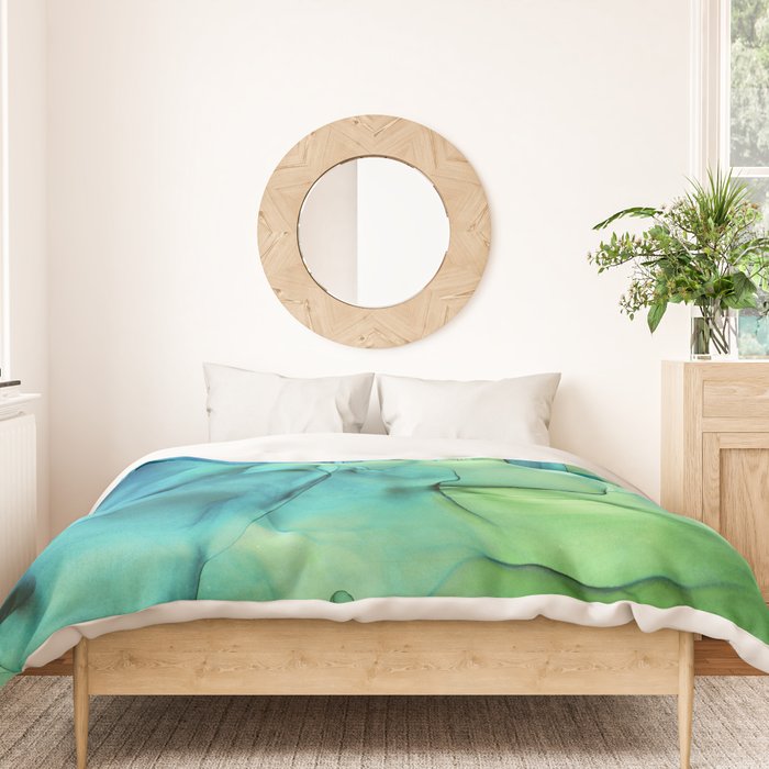 Blue Green Spring Marble Abstract Ink Painting Duvet Cover Gallery Image 3