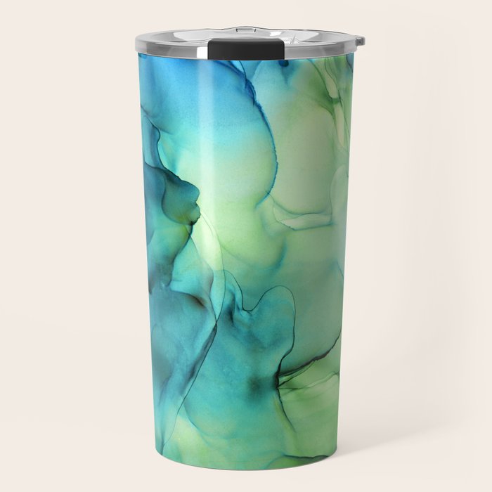 Blue Green Spring Marble Abstract Ink Painting Travel Mug Gallery Image 1
