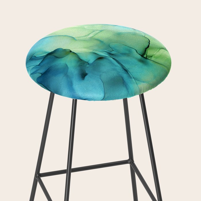 Blue Green Spring Marble Abstract Ink Painting Stool Gallery Image 2