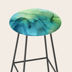 Blue Green Spring Marble Abstract Ink Painting Stool Gallery Image 2