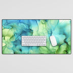 Blue Green Spring Marble Abstract Ink Painting Desk Mat Gallery Image 1