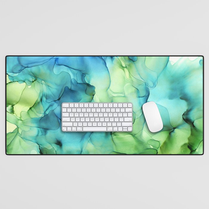 Blue Green Spring Marble Abstract Ink Painting Desk Mat Gallery Image 1