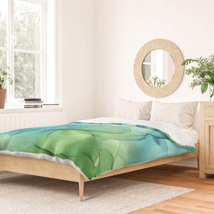 Blue Green Spring Marble Abstract Ink Painting Duvet Cover Gallery Image 2