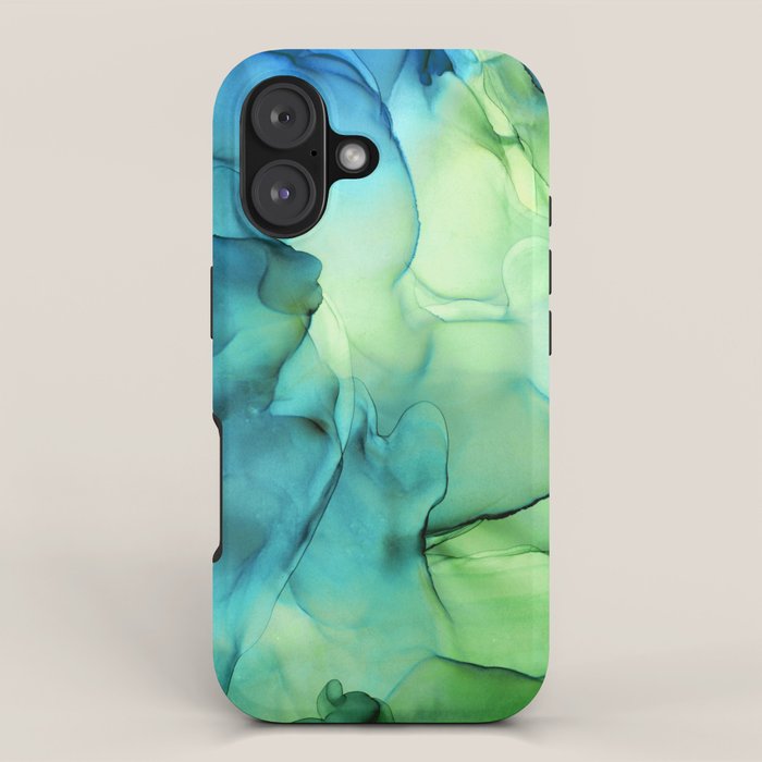 Blue Green Spring Marble Abstract Ink Painting iPhone Case Gallery Image 1