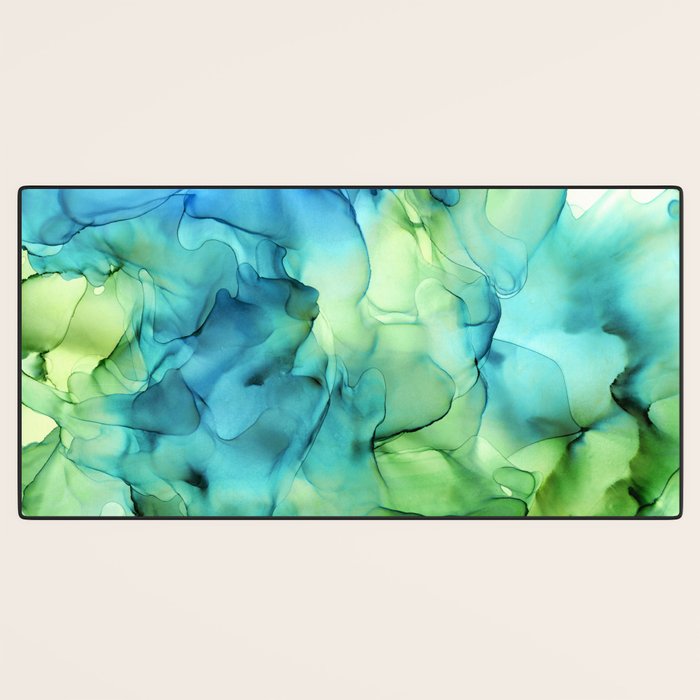 Blue Green Spring Marble Abstract Ink Painting Desk Mat Gallery Image 3