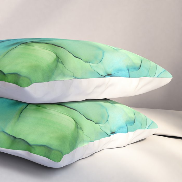 Blue Green Spring Marble Abstract Ink Painting Pillow Sham Gallery Image 3