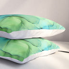 Blue Green Spring Marble Abstract Ink Painting Pillow Sham Gallery Image 3