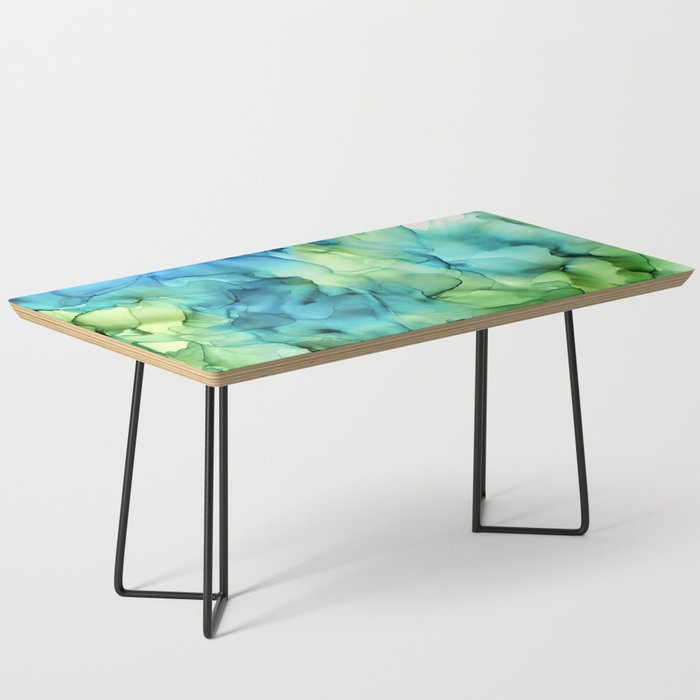 Blue Green Spring Marble Abstract Ink Painting Coffee Table Gallery Image 1
