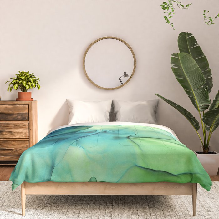 Blue Green Spring Marble Abstract Ink Painting Comforter Gallery Image 3