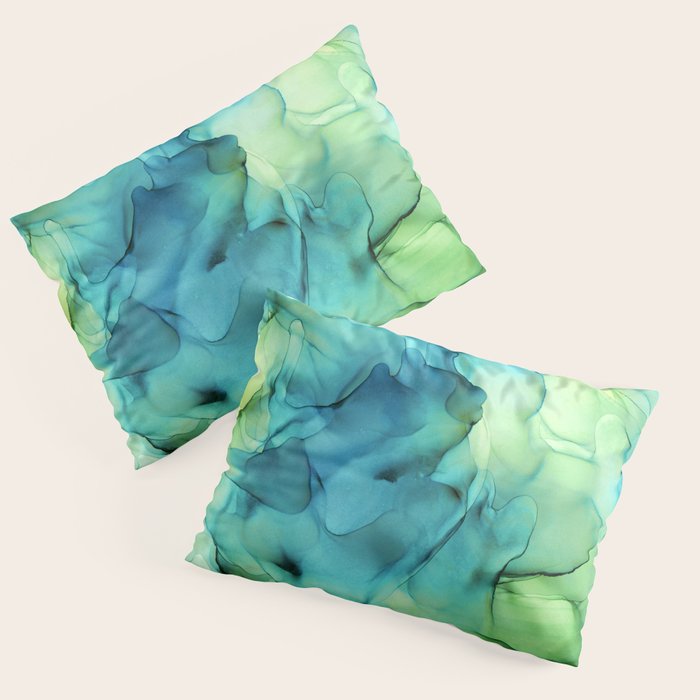 Blue Green Spring Marble Abstract Ink Painting Pillow Sham Gallery Image 1