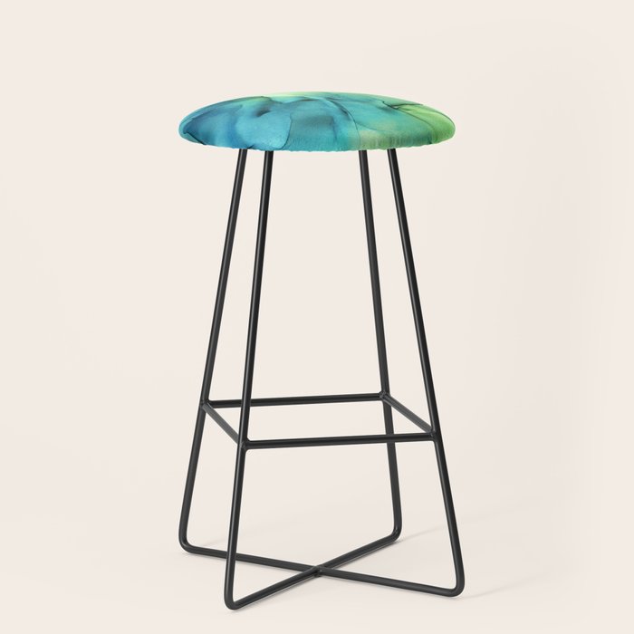 Blue Green Spring Marble Abstract Ink Painting Stool Gallery Image 1