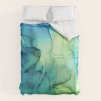 Blue Green Spring Marble Abstract Ink Painting Comforter Gallery Image 6