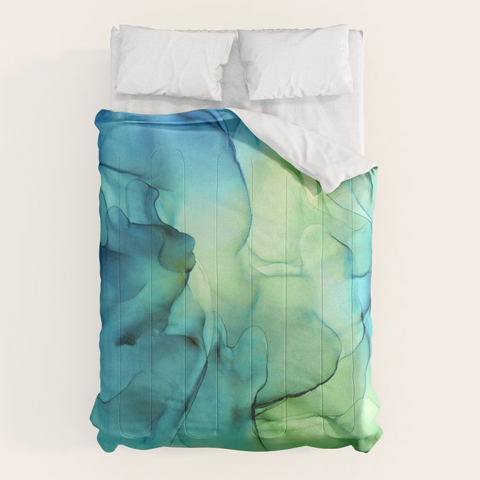 Blue Green Spring Marble Abstract Ink Painting Comforter Gallery Image 6