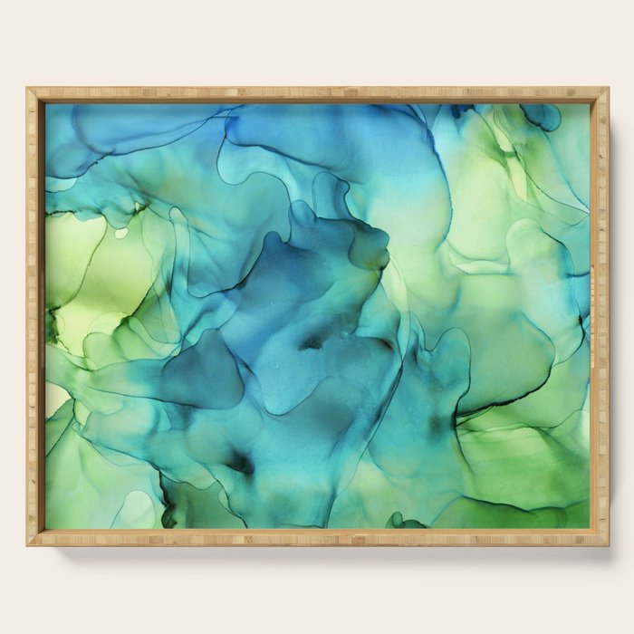 Blue Green Spring Marble Abstract Ink Painting Serving Tray Gallery Image 1