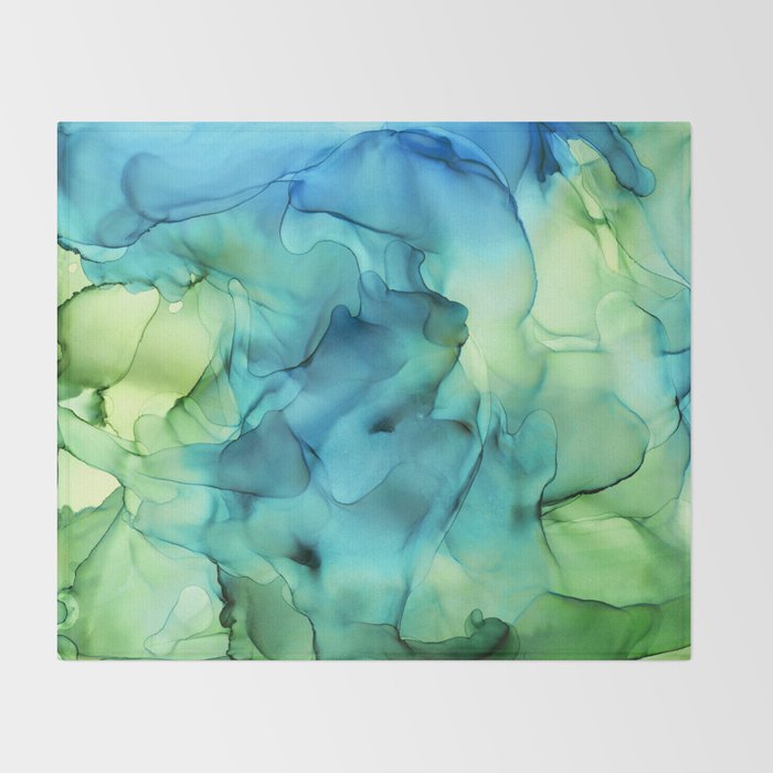 Blue Green Spring Marble Abstract Ink Painting Throw Blanket Gallery Image 2