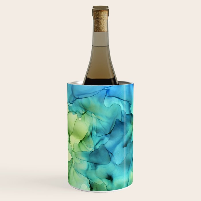 Blue Green Spring Marble Abstract Ink Painting Wine Chiller Gallery Image 2