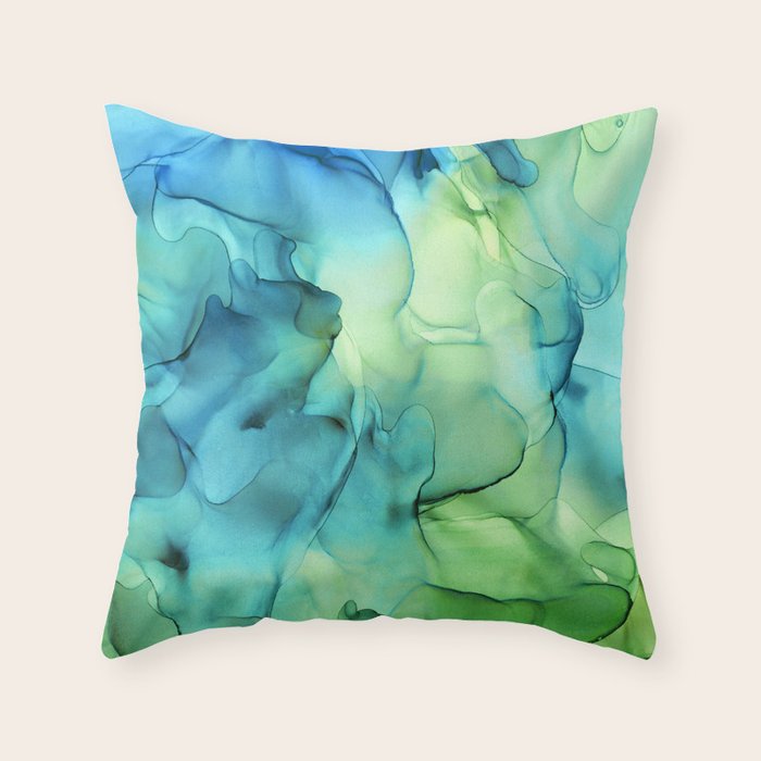 Blue Green Spring Marble Abstract Ink Painting Throw Pillow Gallery Image 6