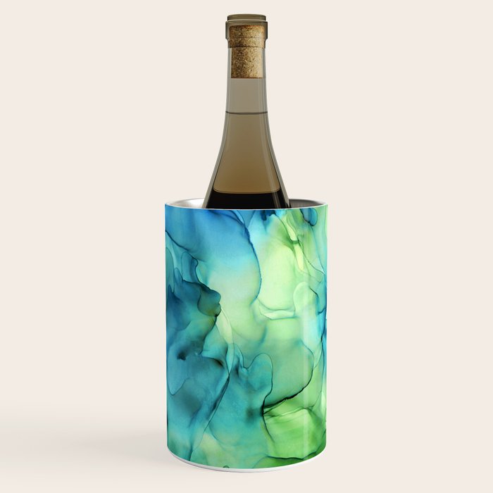 Blue Green Spring Marble Abstract Ink Painting Wine Chiller Gallery Image 1