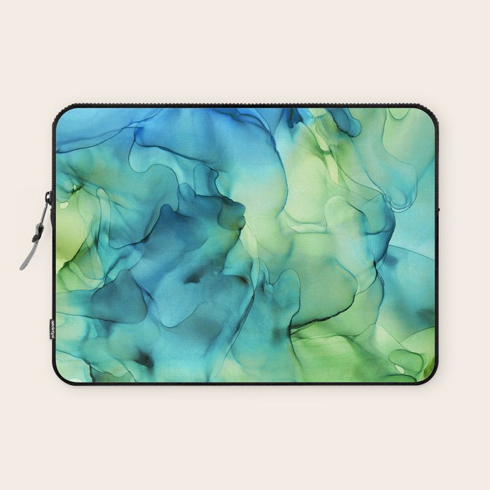 Blue Green Spring Marble Abstract Ink Painting Laptop Sleeve Gallery Image 1