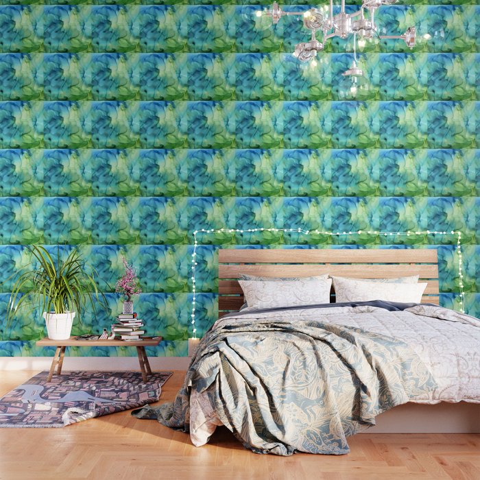 Blue Green Spring Marble Abstract Ink Painting Wallpaper Gallery Image 3