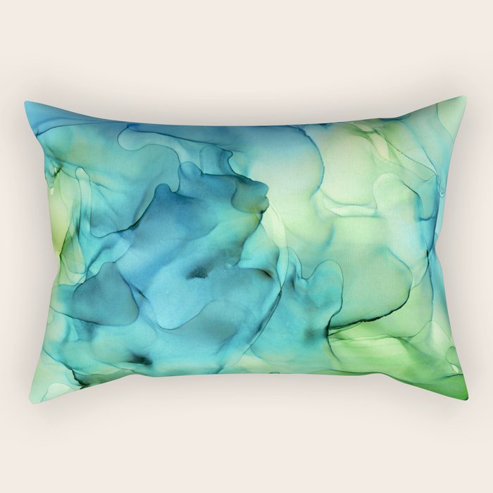 Blue Green Spring Marble Abstract Ink Painting Rectangular Pillow Gallery Image 2