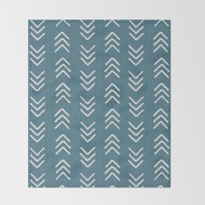 Muted teal and soft white ink brushed arrow heads pattern with textured background Throw Blanket Gallery Image 2