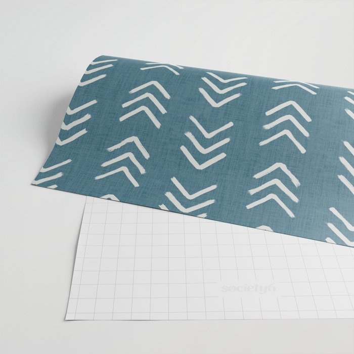 Muted teal and soft white ink brushed arrow heads pattern with textured background Wrapping Paper Gallery Image 2