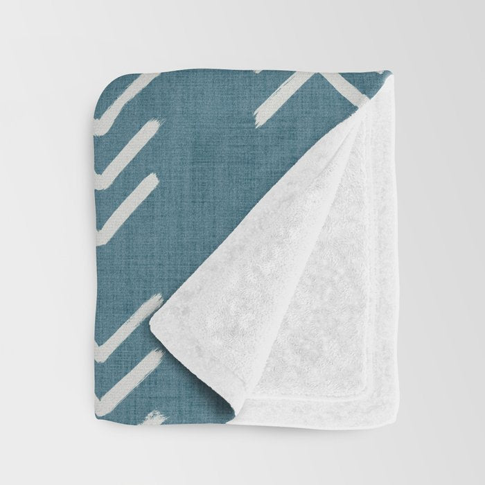 Muted teal and soft white ink brushed arrow heads pattern with textured background Throw Blanket Gallery Image 3