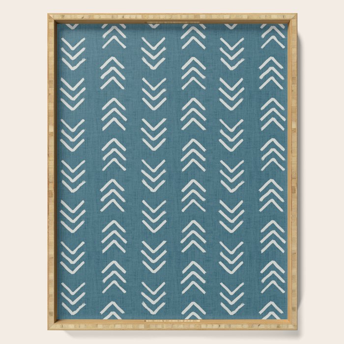 Muted teal and soft white ink brushed arrow heads pattern with textured background Serving Tray Gallery Image 1