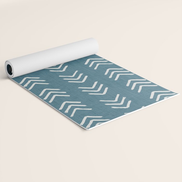 Muted teal and soft white ink brushed arrow heads pattern with textured background Yoga Mat Gallery Image 2
