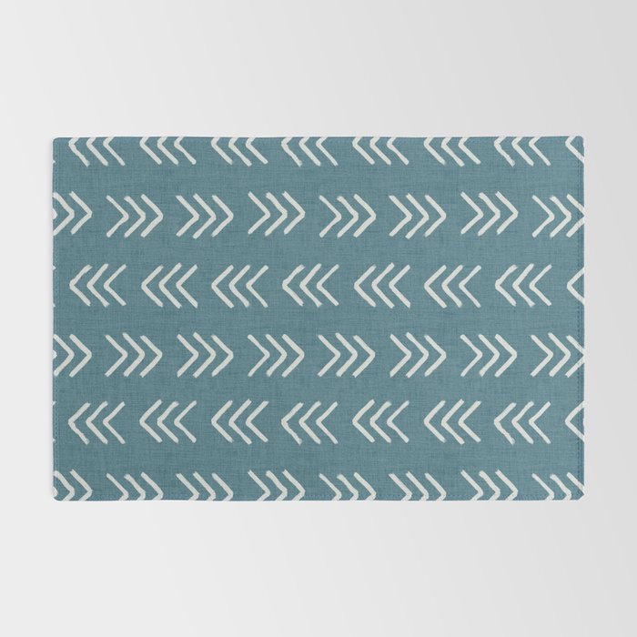 Muted teal and soft white ink brushed arrow heads pattern with textured background Rug Gallery Image 2
