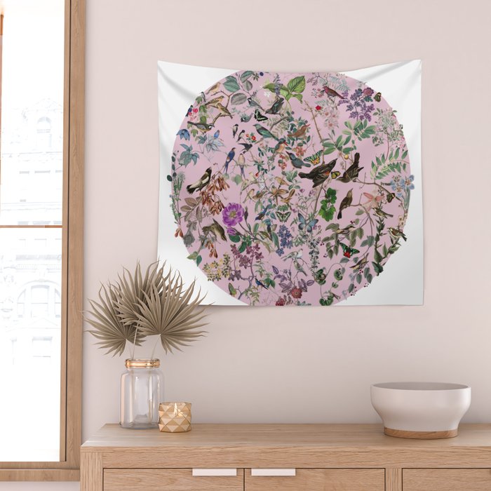 Bird menagerie mauve Wall Tapestry Gallery Image 2
